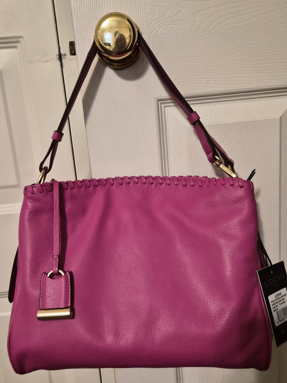 LODIS Pebble Leather Evelyn Shoulder Bag in Fuchsia